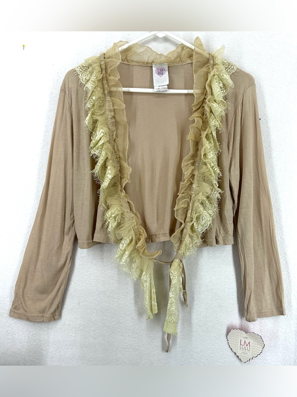 LM Lulu Paris Bahamas Lace Ruffle Tie Cardigan Women’s Large T3 NWT Y2K